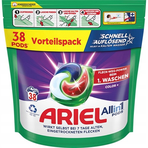 Ariel Kapsułki do Prania 3in1 Kolor+ – 38 prań